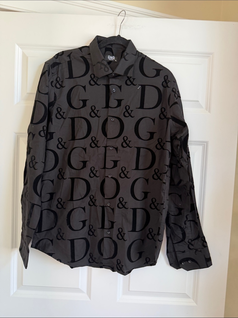 Fashion Men's Black All-Over Logo Button-Up Shirt Jacket